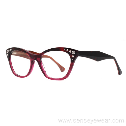 Women Fashion Diamond Acetate Optical Frame Glasses